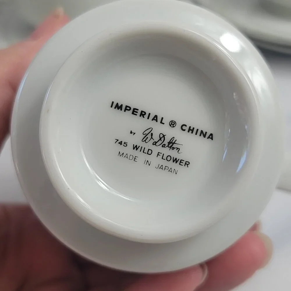 FOUR Imperial China Wild Flower Cup & Saucer Sets Green Blue & White Flowers